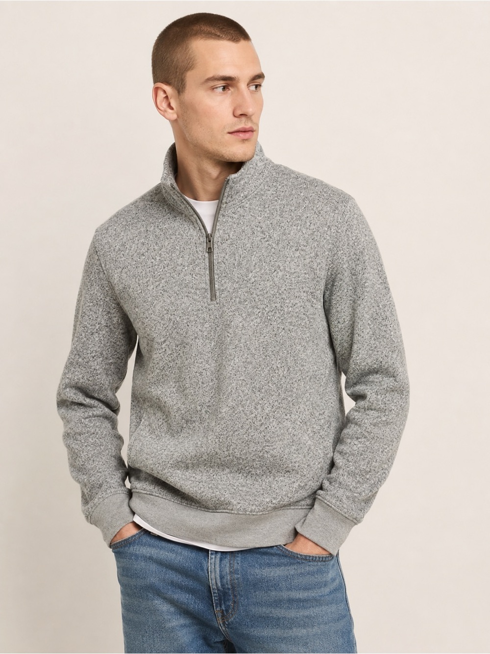 J. Crew Authentic Fleece Quarter Zip Heather Grey Marled Men’s Medium